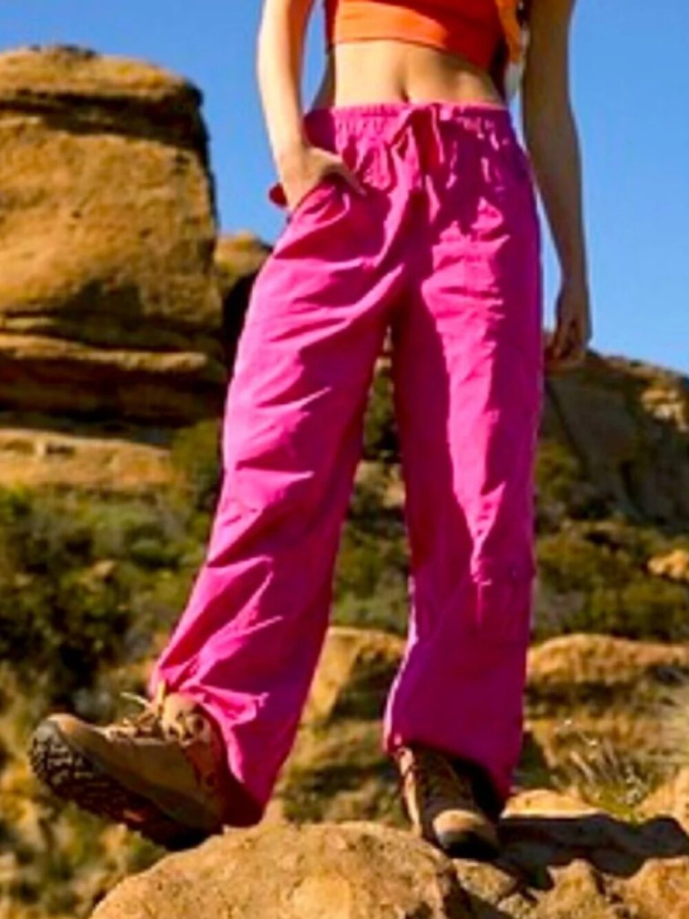 Free People FP Movement Stadium Track Pants Pink High Rise Wide Leg Size Small